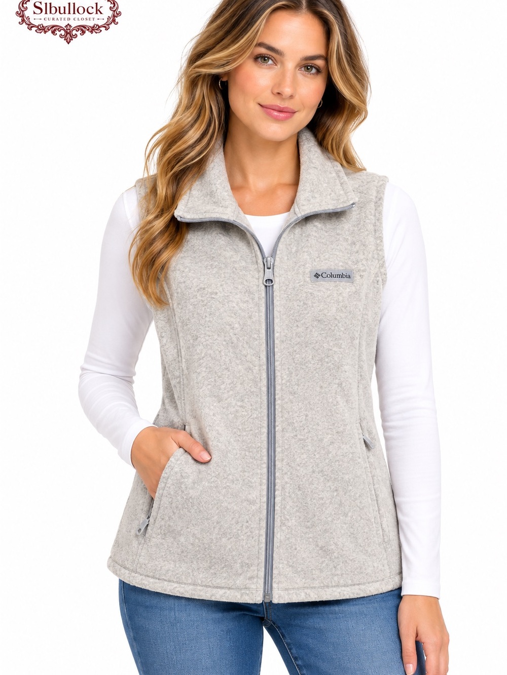 V12 Columbia Gray Fleece Full Zip Vest Size Small